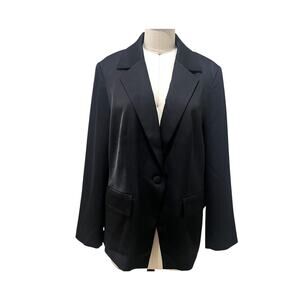 NWT Chico's Black Label Blazer Womens 12 Black Satin Easy Contrast Tuxedo Jacket